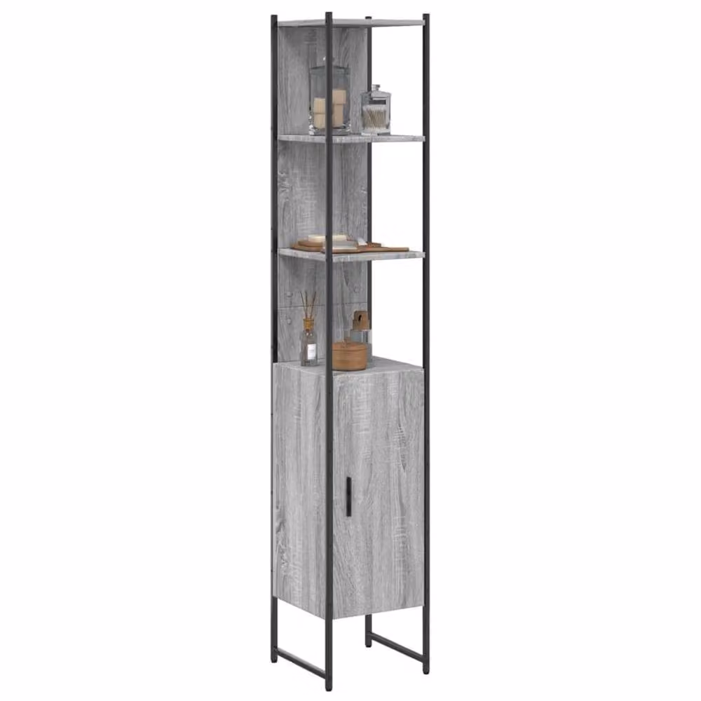 Berkfield Home Sturdy Grey Sonoma Bathroom Cabinet with Hinged Doors and Open Shelf, W/D/H: 33 x 33 x 185.5 cm – 2