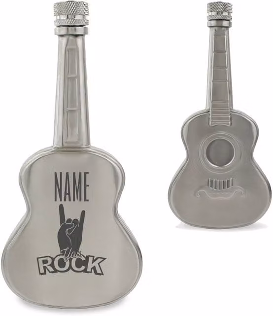 Uniqueful Personalised You Rock Design Silver Stainless Steel Guitar Hip Flask, 140 ml