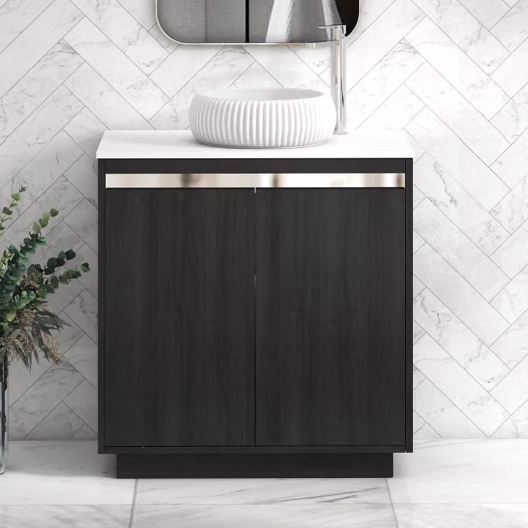 Royal Bathrooms Orion 800mm Hale Black and White Floor Standing 2 Door Vanity Unit with Milan Basin and Chrome Accent Trim