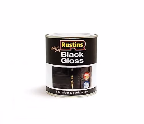 Rustins Quick Dry Black Gloss Water-Based Paint for Wood and Metal, 500ml