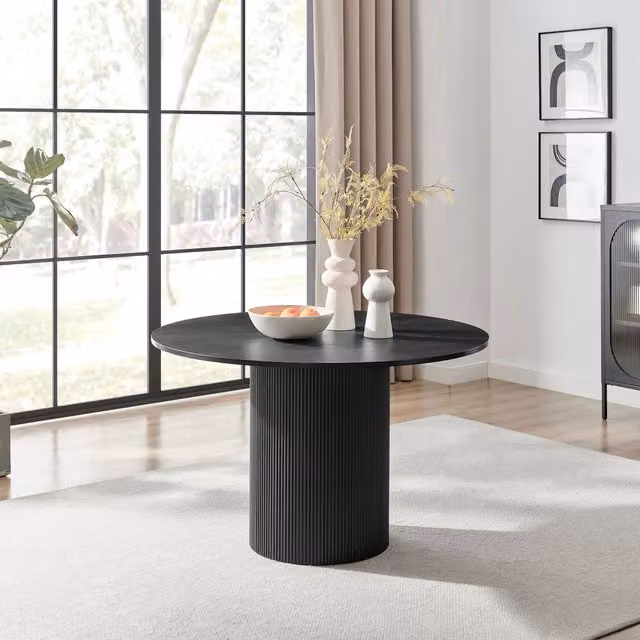 FurnitureboxUK Penrose Round Wooden Pillar Base Dining Table in Black