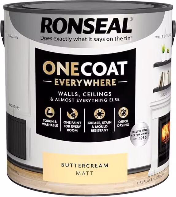 Ronseal One Coat Everywhere Interior Matt Paint in Buttercream, 2.5l