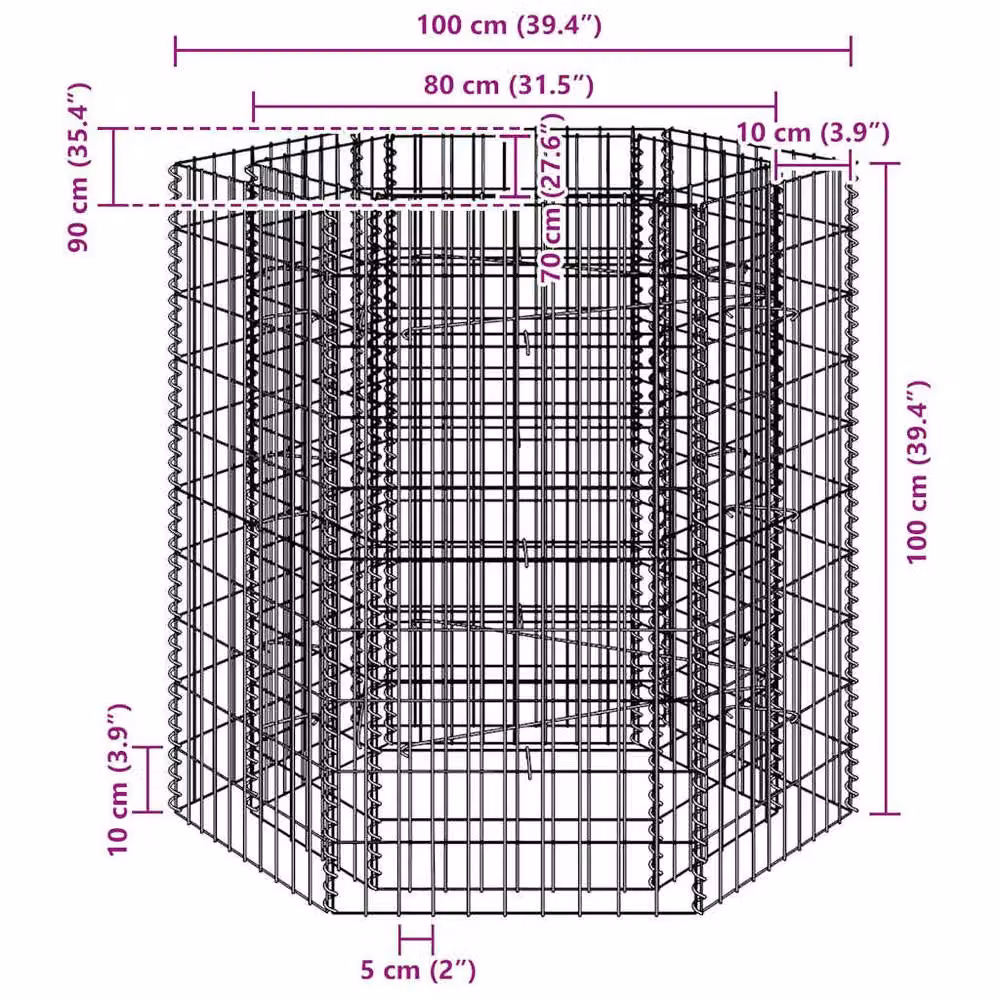 Berkfield Home Hexagonal Gabion Raised Bed in Silver, W/D/H: 100 x 90 x 100 cm – 4