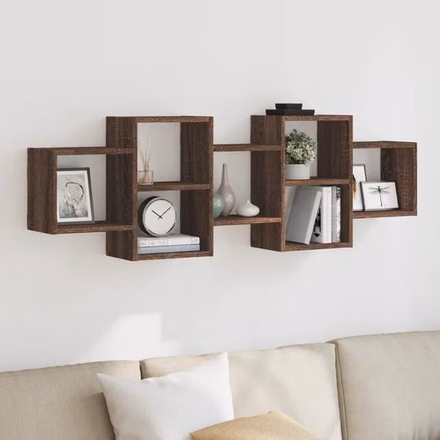 Berkfield Home Wall Mounted Shelf in Brown Oak, W/D/H: 129 x 18 x 42 cm