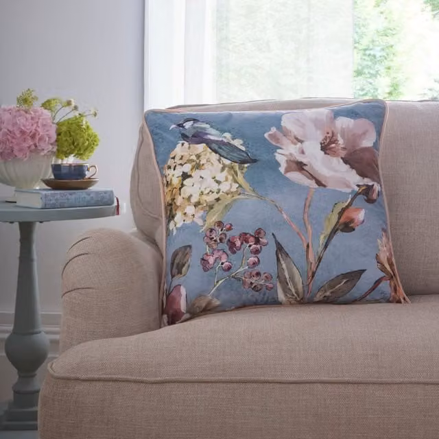 Appletree Portia Floral Print Velvet Filled Square Cushion, Multicolour, W/D/H: 55 x 55 x 55 cm – 1