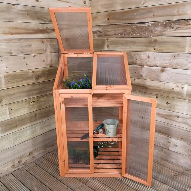 Samuel Alexander Brown and Green Wooden Mini Greenhouse Cold Frame with Polycarbonate Shelving