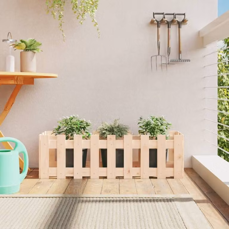 Berkfield Home Garden Raised Bed with Fence Design in Beige, W/D/H: 100 x 30 x 30 cm