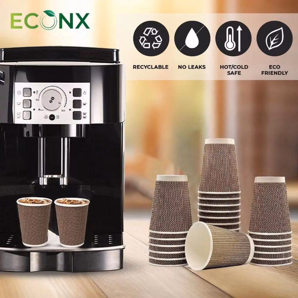 ECONX 12oz Disposable 3PLY Kraft Ripple Paper Coffee Cups in Brown, 50 Pieces – 6