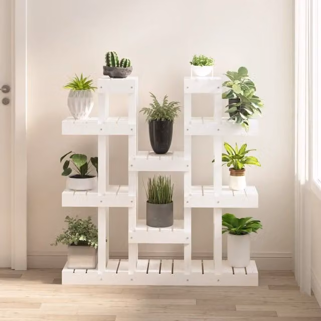 Berkfield Home Rustic White Solid Pine Plant Stand, W/D/H: 25 x 25 x 109.5 cm
