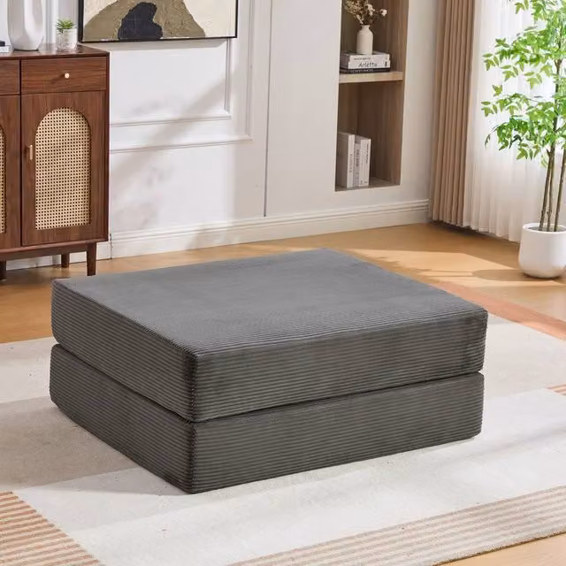 Rolipo Dark Grey Corduroy Fold Out Single Chair Bed with Ottoman – 1