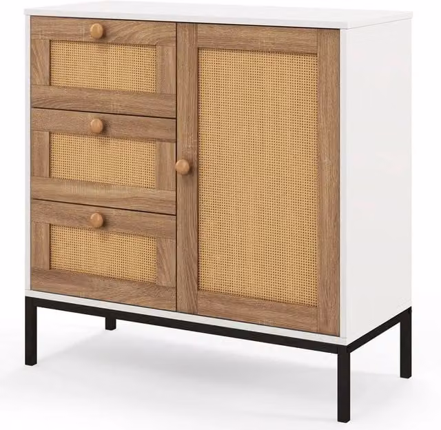 VOGREX Rattan and Metal Buffet Sideboard with 1 Door and 3 Drawers in Multicolour