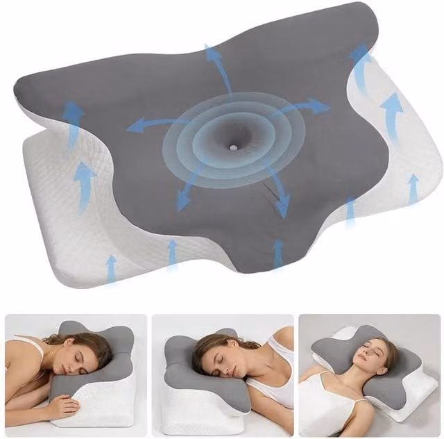 NESTLUNE Grey Orthopaedic Memory Foam Cot Pillow with Cooling Reversible Design – 1