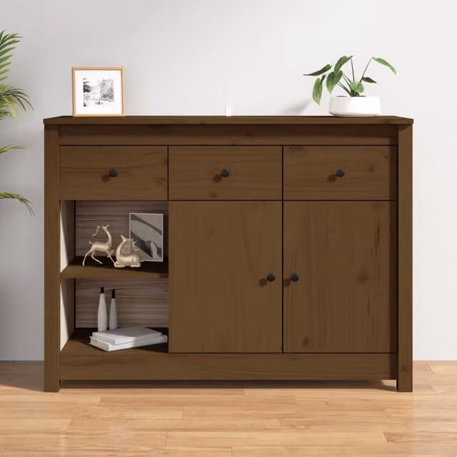 Berkfield Home Rustic Honey Brown Solid Wood Pine Sideboard W/D/H: 100 x 35 x 74 cm