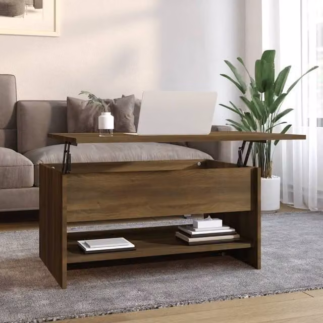 Berkfield Home Modern Brown Oak Coffee Table with Lift Mechanism, W/D/H: 80 x 50 x 40 cm