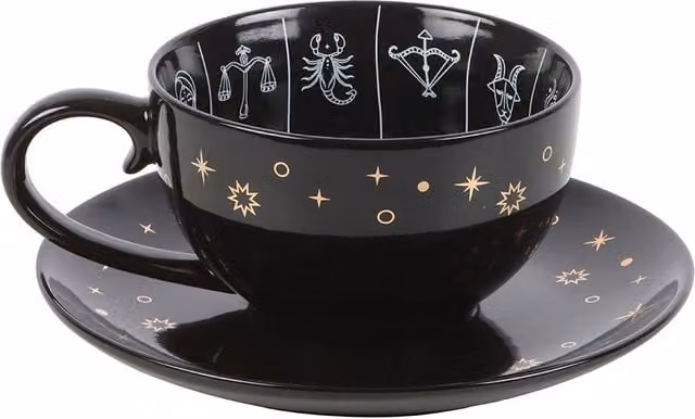 Something Different Fortune Telling Astrology Bone China Tea Cup with Saucer in Black