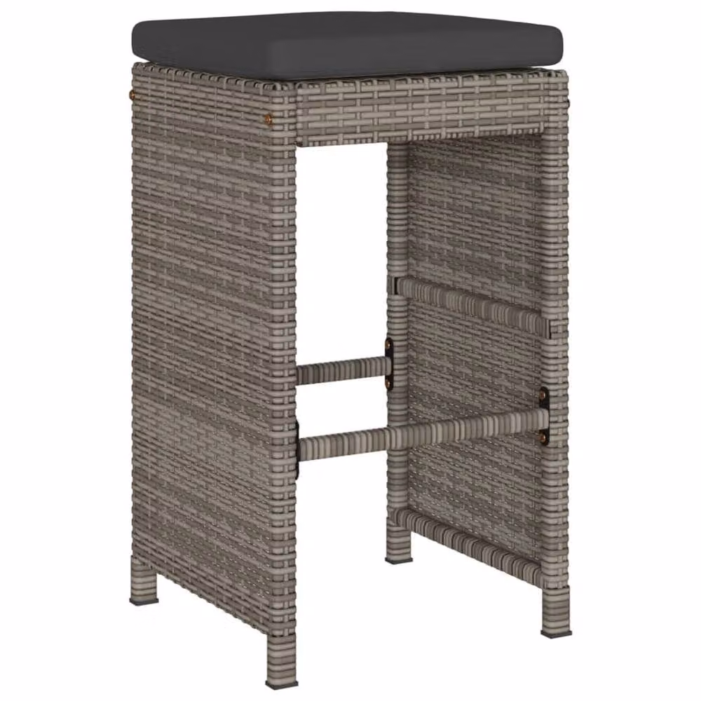 Berkfield Home Set of 6 Grey Poly Rattan Garden Bar Stools with Cushions – 3