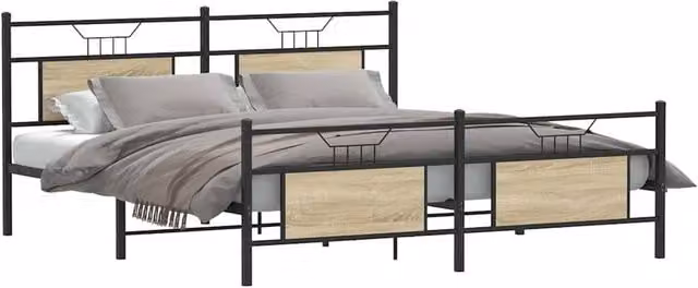 Berkfield Home Metal Bed Frame in Sonoma Oak Brown, W/D/H: 160 x 200 x 91.5 cm – 1