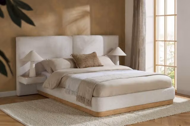 Birlea Como White Bouclé Upholstered Double Bed Frame, 140 x 200 cm