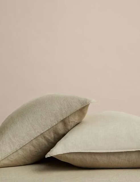 M&S 2 Pack Pure Linen Breathable Standard Pillowcases in Khaki