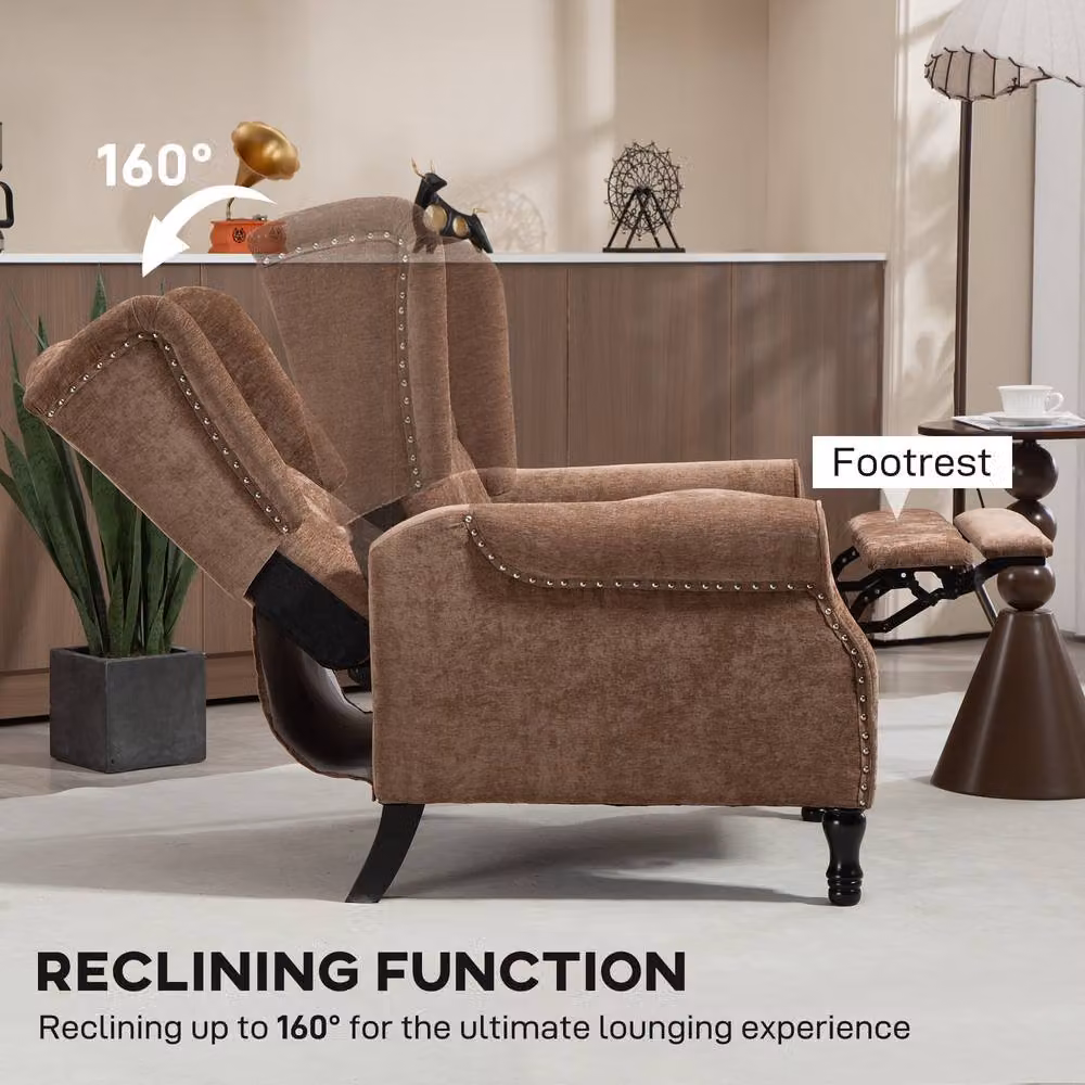 STILVORA Brown Microfibre Recliner Armchair with Integrated Footrest and Solid Wood Frame – 5