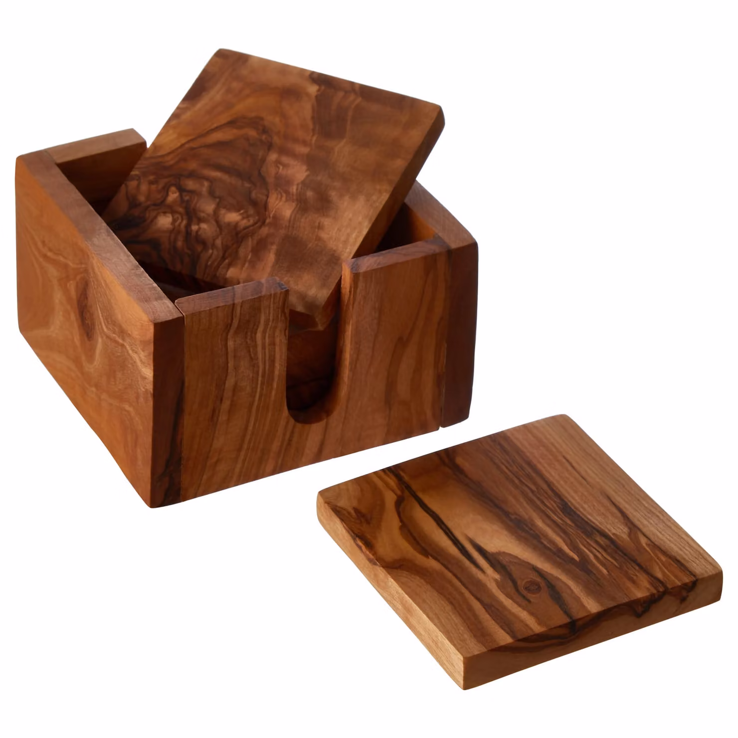 Orsina Kora Square Wood Coasters with Holder, Brown – 2
