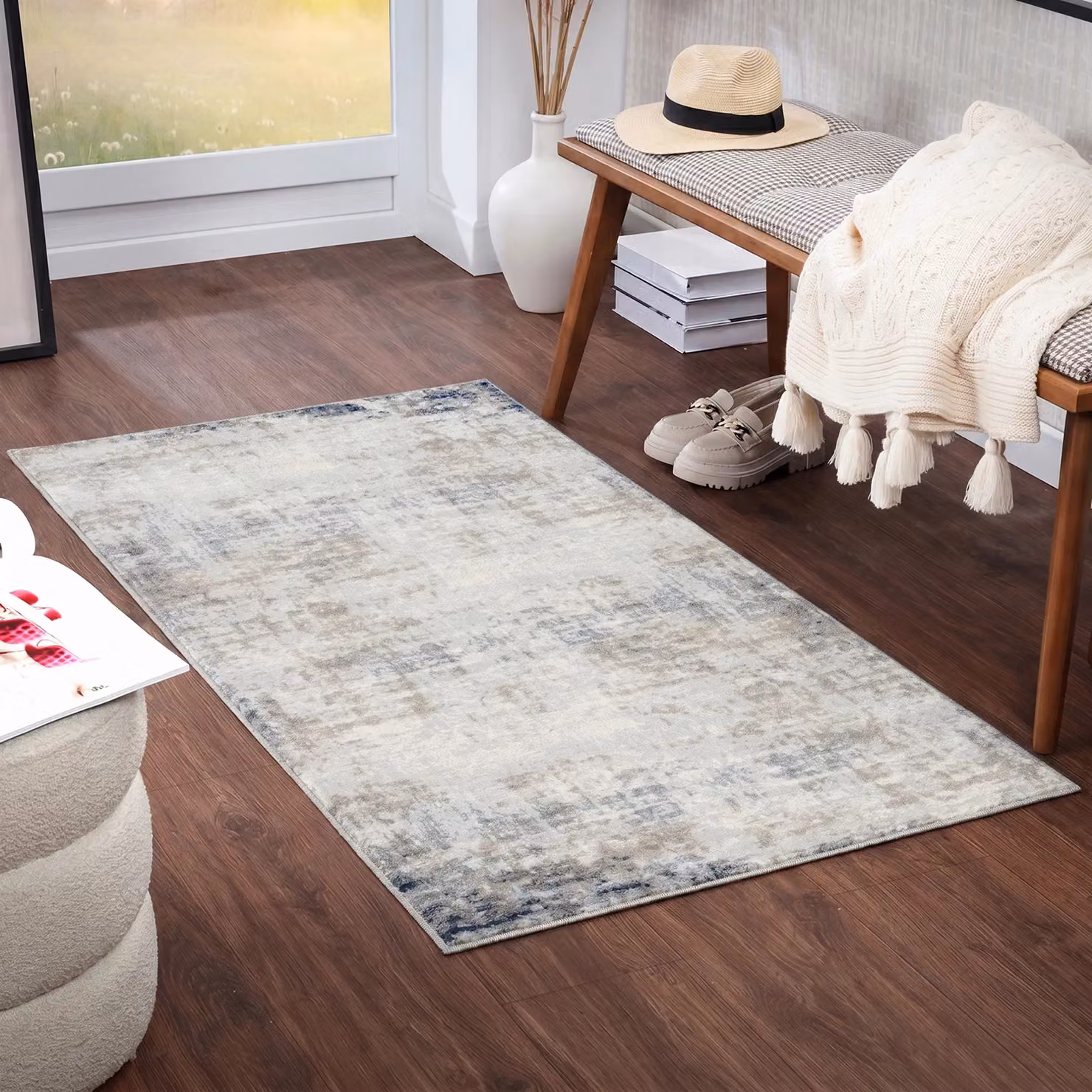 Livabliss Roma Abstract Modern Marble Rug in Grey, Blue and Brown, W: 160 cm, D: 215 cm – 4
