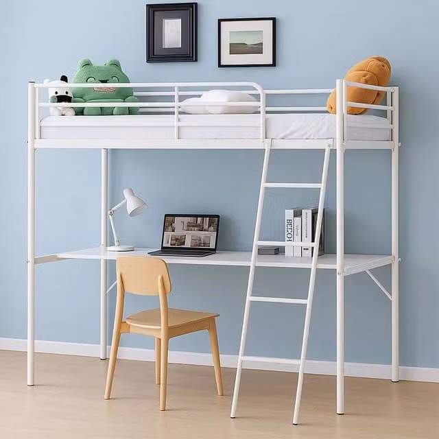 FORGEVIO Single High Sleeper Bed with Gaming Desk in White