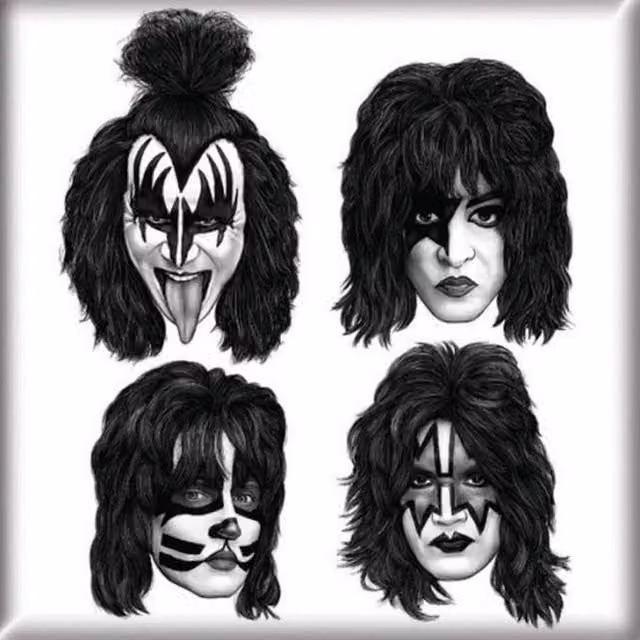 Kiss Graphite Faces Fridge Magnet in White