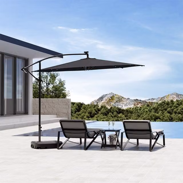 Komore Modern Outdoor Sunshade Parasol with Mobile Fillable Base in Dark Grey and Black