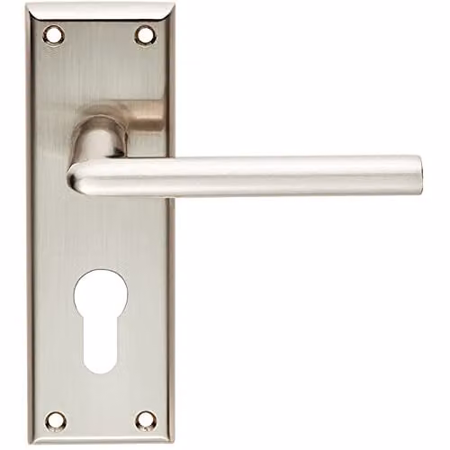 Loops Pair Rounded Lever on Euro Lock Backplate Door Handles in Brushed Silver, W: 15.0 cm, H: 15.0 cm, D: 0.72 cm