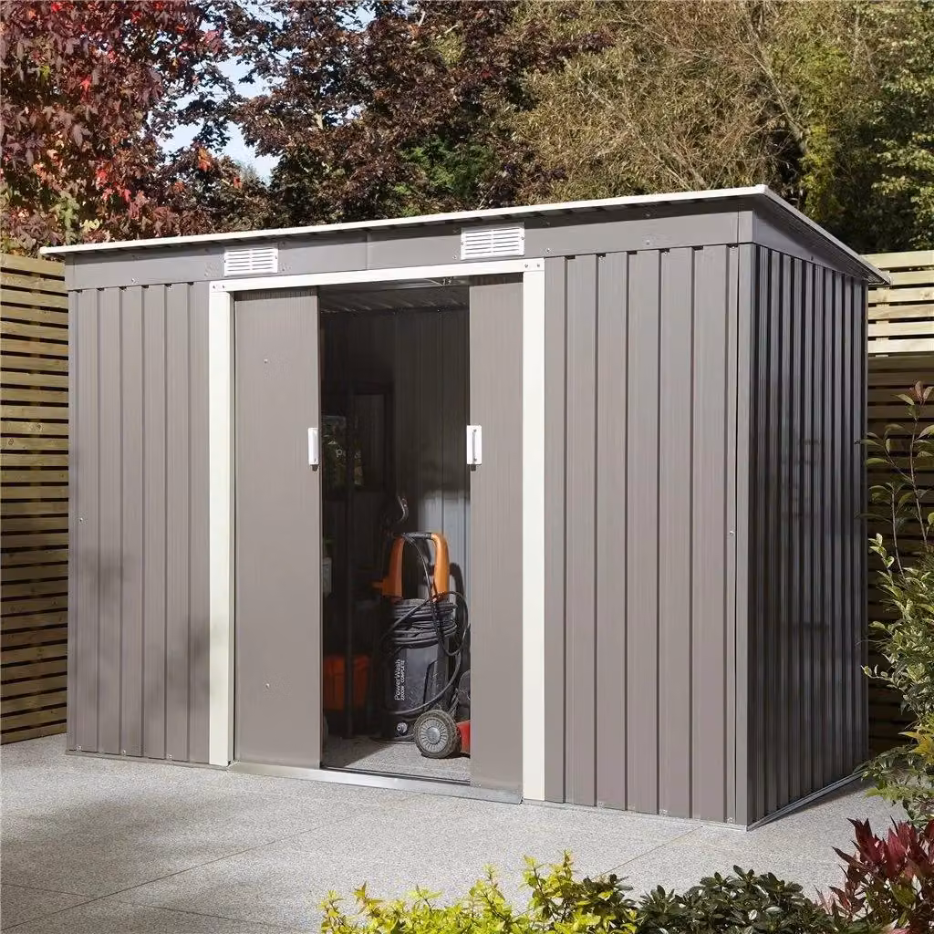 Cheshire Metal Pent Shed with Double Doors in Light Grey – 3