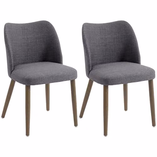 HOMCOM Set of 2 Scandinavian Linen Upholstered Dining Chairs in Dark Grey – 1