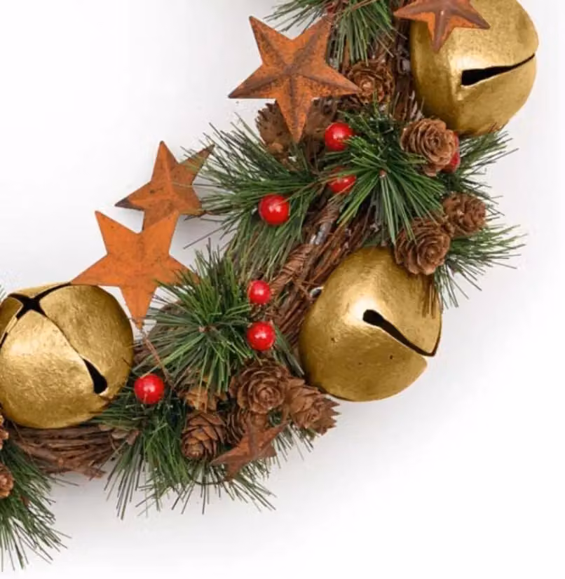 Shatchi Gold and Red Christmas Wreath with Stars and Leaves, Diameter: 40 cm – 3