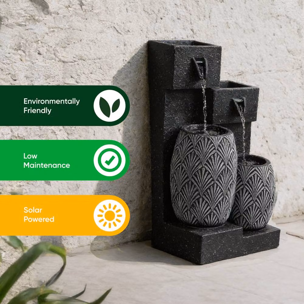 Gardenwize Solar Water Feature Double Vase Cascade in Grey with Rechargeable Battery Back-up, W/D/H: 40 x 21 x 40 cm – 4