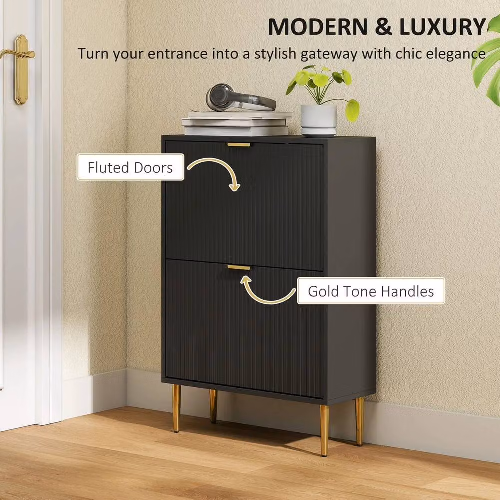 NESTLUNE Slim Shoe Storage Cabinet with 2 Tilting Compartments, Black, W: 100 cm, D: 15 cm – 2