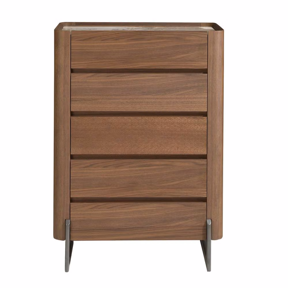 Angel Cerda Walnut Veneer Chiffonier with Porcelain Marble Top in Brown, White and Grey, H: 112 cm, W: 80 cm, D: 40 cm – 2