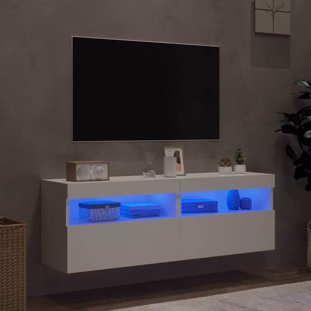 Berkfield Home Modern White Wall Mounted TV Cabinets with Integrated LED Lighting, Set of 2, W/D/H: 60 x 30 x 40 cm – 3