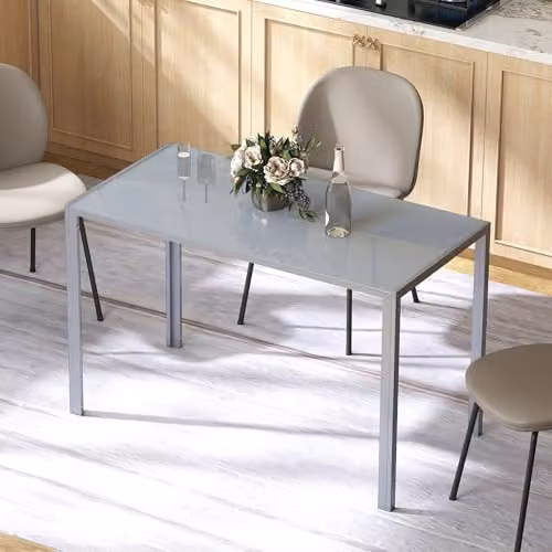 HOMCOM Modern Rectangular 4 Seater Dining Table with Grey Tempered Glass Top, W/D/H: 120 x 60 x 75 cm – 4