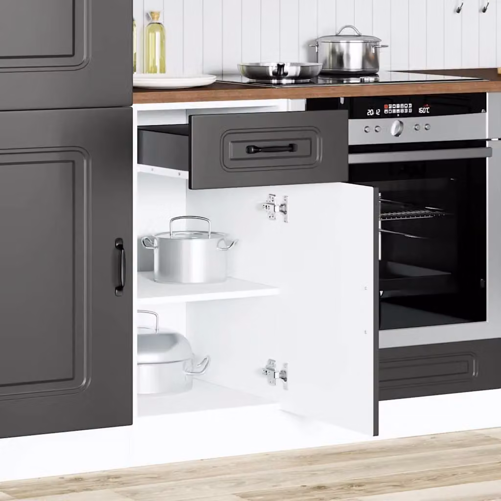 Berkfield Home Kalmar Modern Black Kitchen Base Cabinet with Hinged Doors and Internal Shelves – 2