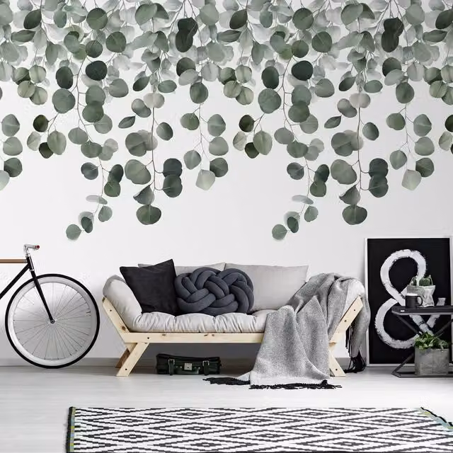 Grandeco Icarus Cascading Sprigs 3 Panel Repeatable Mural in Green, W: 280 cm, H: 159 cm