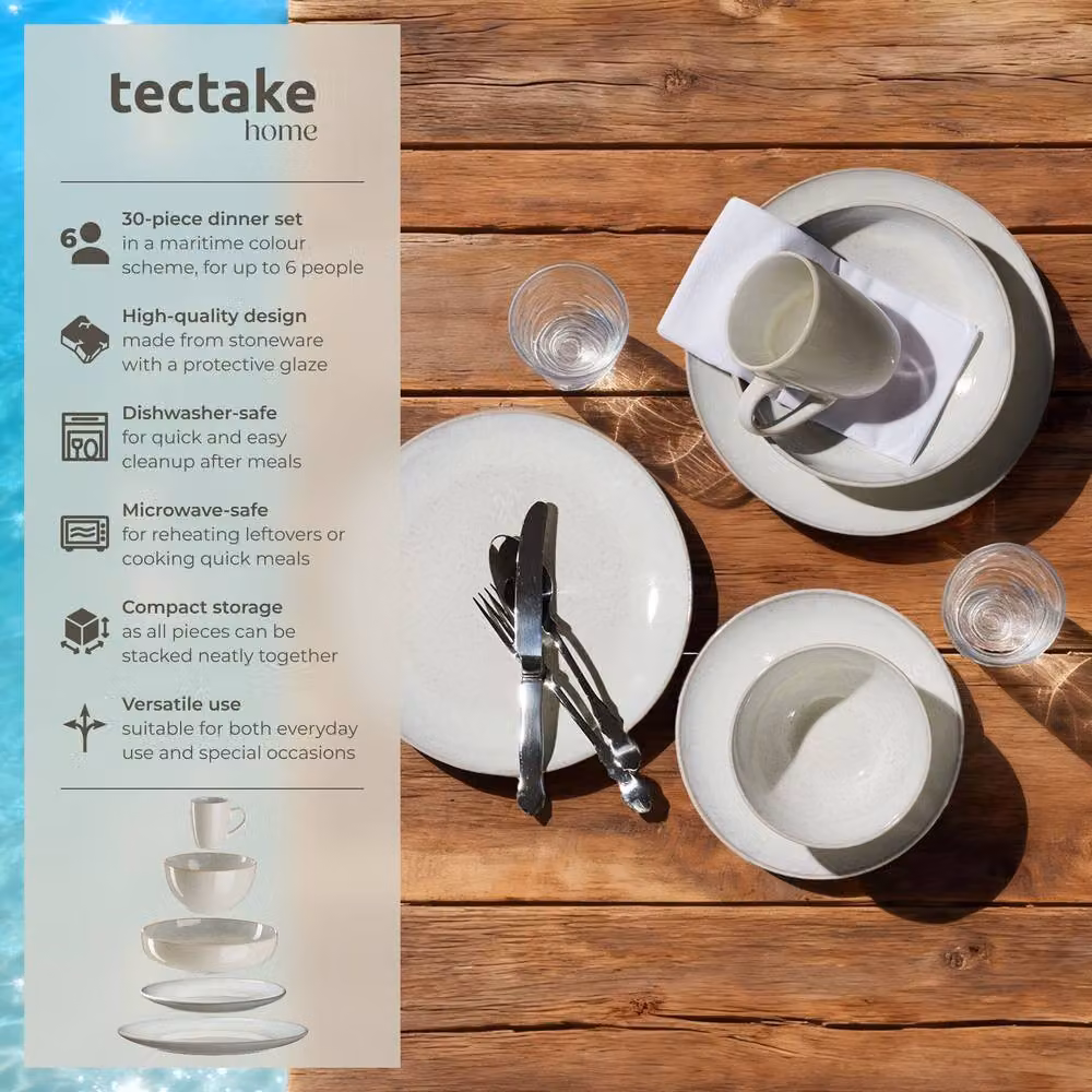 tectake Mare Glazed Stoneware Dinner Set for 6 People, Grey – 2