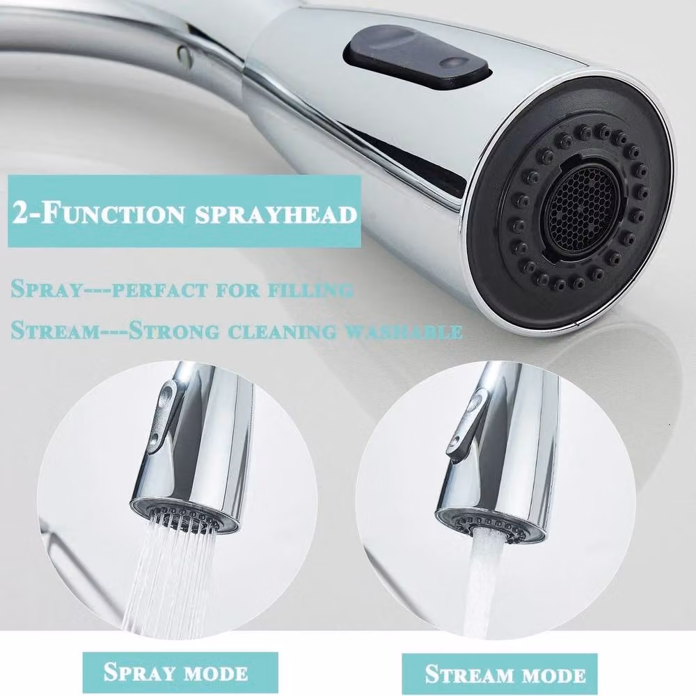 EONLION Single Lever Kitchen Sink Mixer Tap with Pull Out Spray in Silver and Chrome – 3