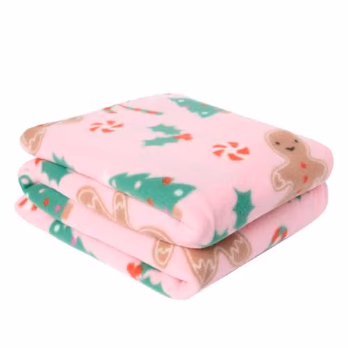 OHS Pink Gingerbread Man Christmas Fleece Throw Blanket, W/D/H: 120 x 150 cm – 1