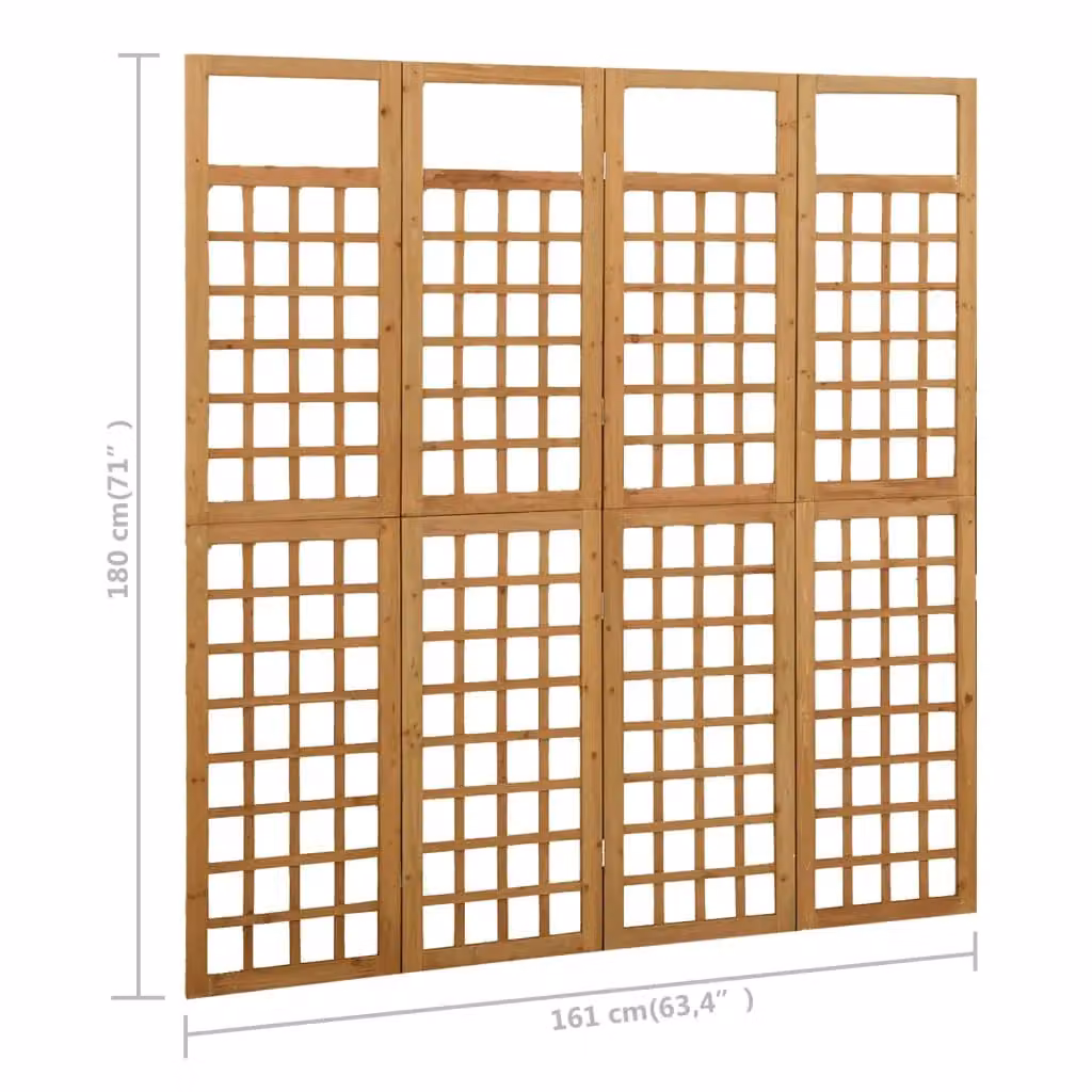 Berkfield Home 4-Panel Solid Fir Wood Trellis Room Divider, Brown, W: 161 cm, H: 180 cm – 3