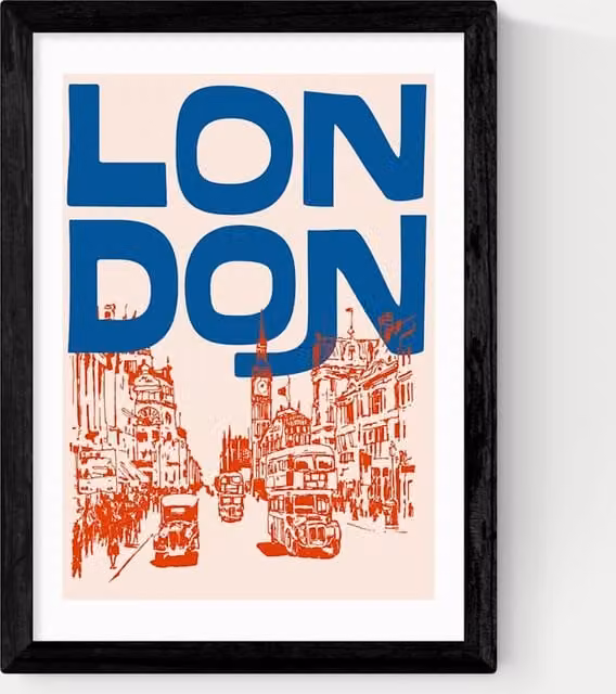 East End Prints London City Framed Multicolour Art Print in Black