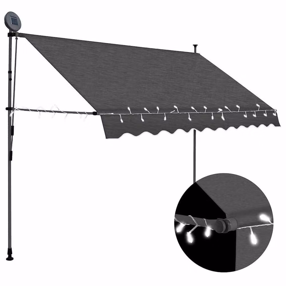 Berkfield Home Manual Retractable Awning with LED, Anthracite Grey, Width: 300 cm – 1