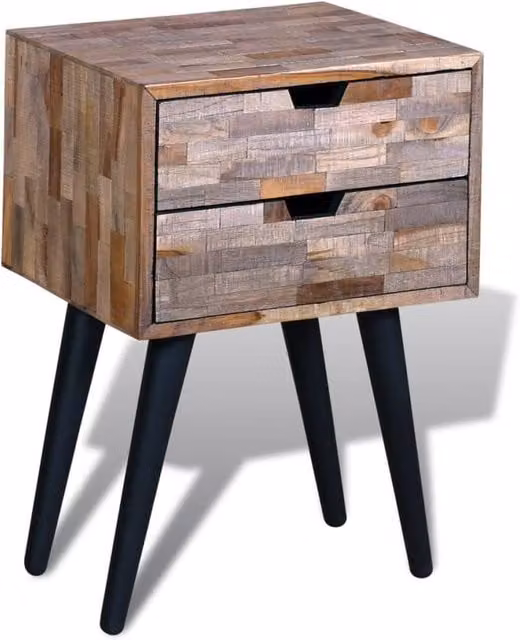 Berkfield Home Reclaimed Teak Wood Nightstand with 2 Drawers in Brown – 1