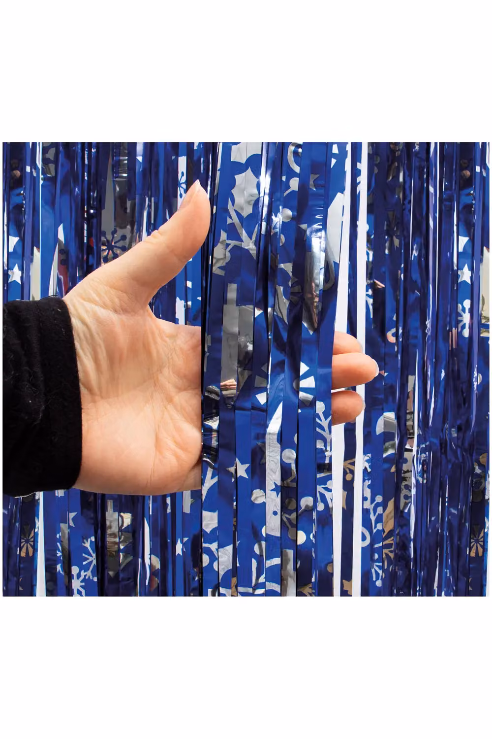 Netagon Blue Shimmer Tinsel Curtain with Reindeer and Christmas Tree Design, W: 1 m, H: 3 m – 6