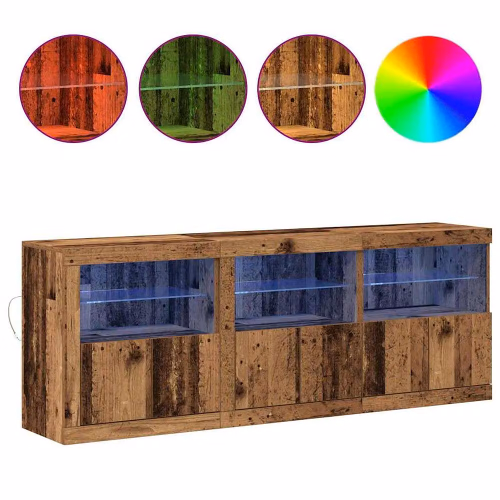 Berkfield Home Rustic Oak Sideboard with Integrated LED Lights in Brown, W/D/H: 181.5 x 37 x 67 cm – 4