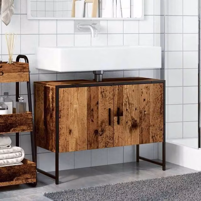 Berkfield Home Rustic Brown Bathroom Sink Cabinet in Engineered Wood, W/D/H: 80 x 33 x 60 cm – 1